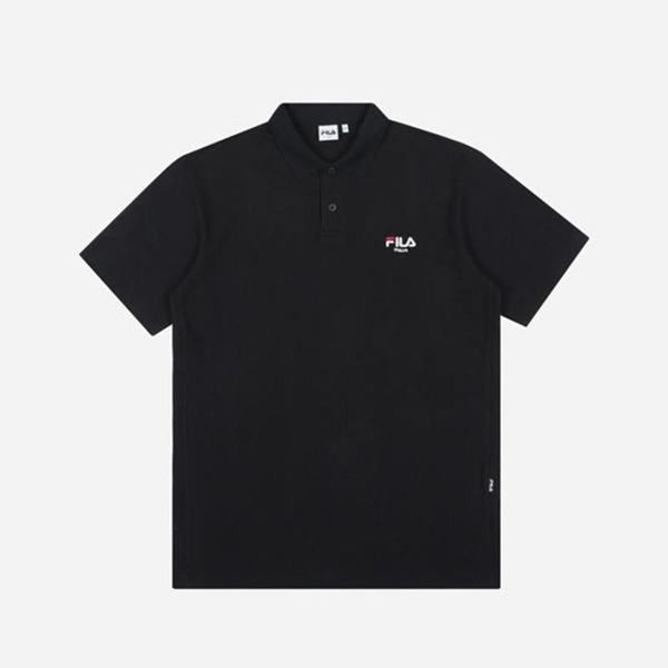 Fila Small Logo Basic Collared S/S Men's Polo Shirts - Black,NZ 649-40631